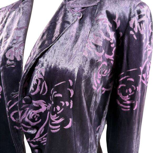 Jones New York Purple Velvet Burnout Blazer | Rose Floral Pattern | Size 4 - Picture 7 of 15